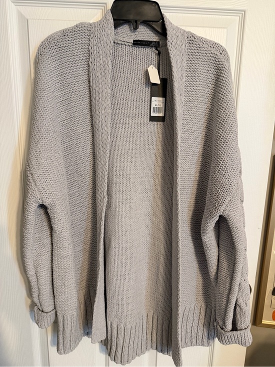 Black Tape_ Sweaters - Black Tape_ Light Gray Open-Front Knit Cardigan